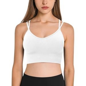 3 pack Women Strappy Sports Bra for Women blue blk and white medium